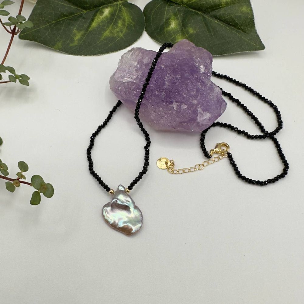 Baroque Pearl & Black Spinel Necklace
